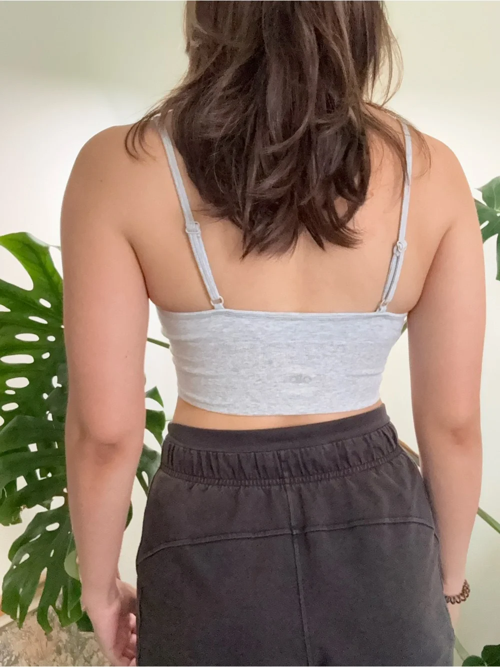 ALO Yoga Light Gray Ribbed V-Neck Crop Top